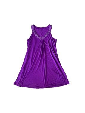 Vibrant Purple Sleeveless Midi Dress with Embellished V-Neck